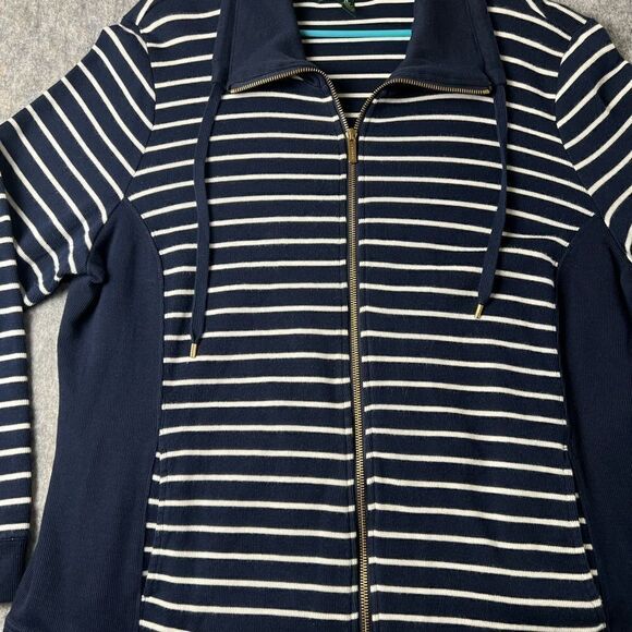 Lauren Ralph Lauren Sweater Jacket Womens 2X Navy Blue Striped Pockets - Picture 3 of 9